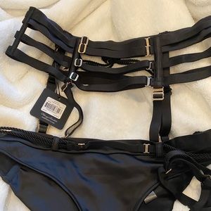 Brand NEW honey Birdette garter and satin bottoms